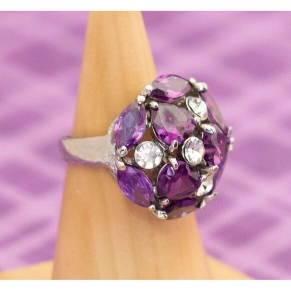 Vintage Art Deco Purple Stones Rhinestones Ring Size 10 - V2 - Picture 2 of 3